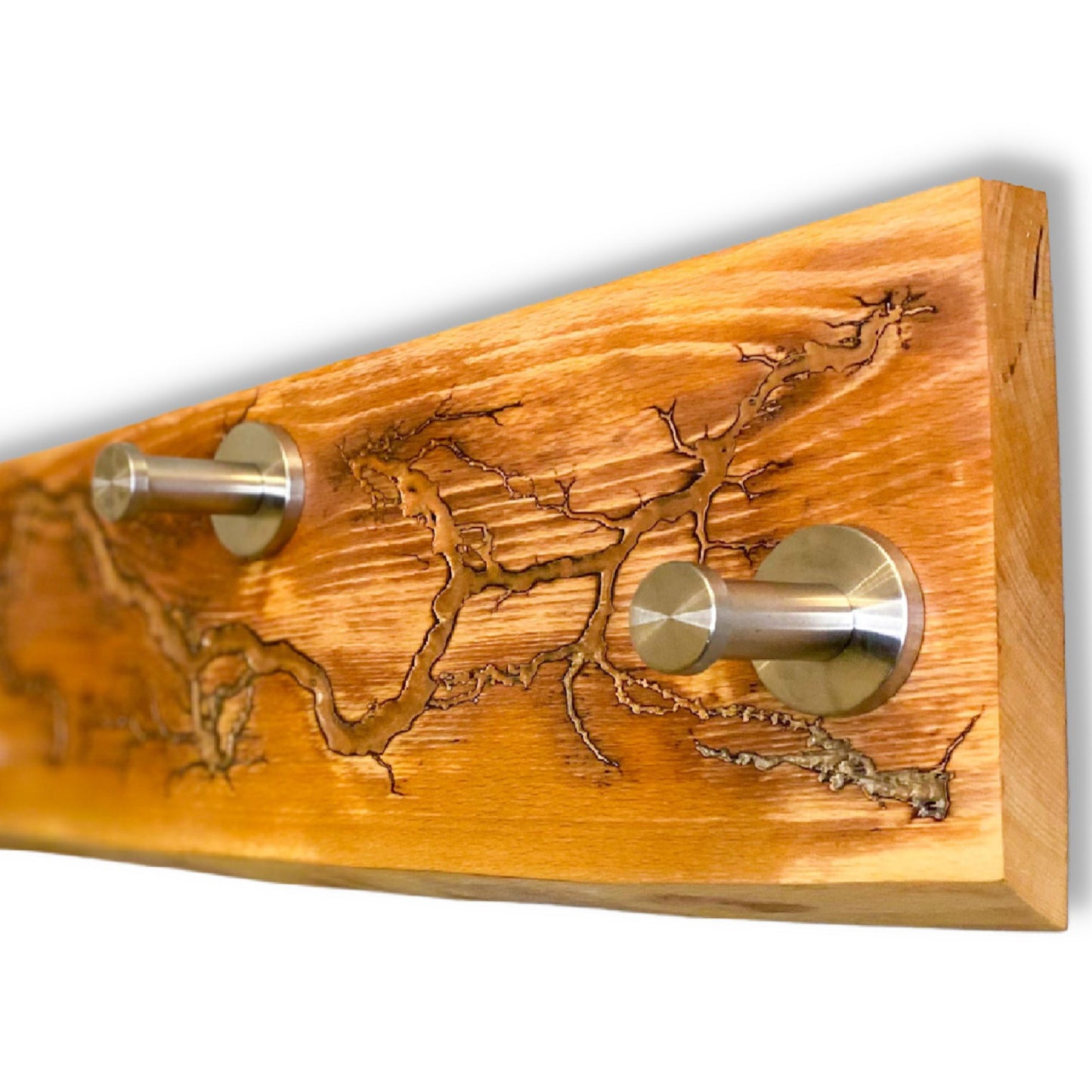 Wandgarderobe aus gestockter Buche mit Lichtenberg Figuren & Epoxidharz
