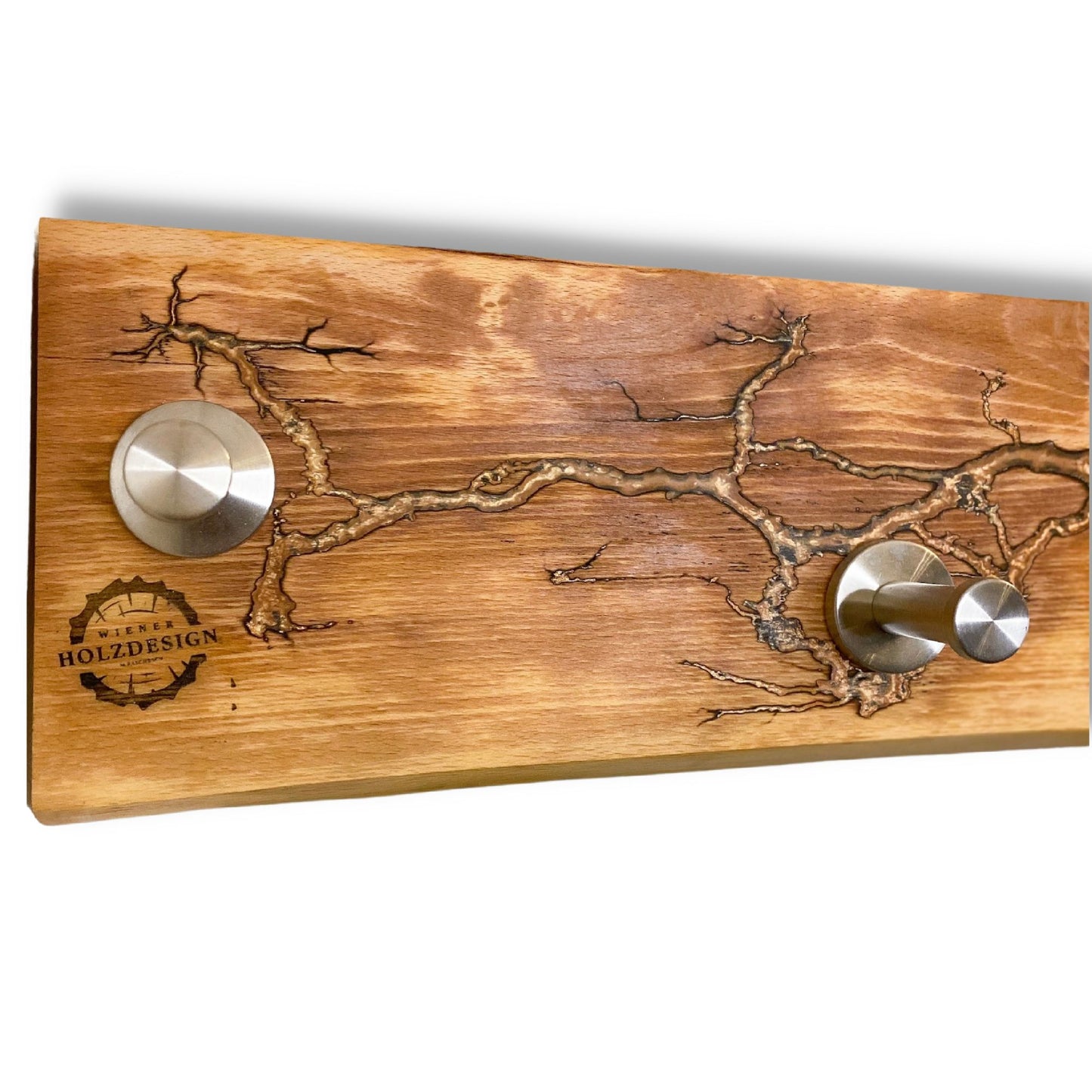 Wandgarderobe aus gestockter Buche mit Lichtenberg Figuren & Epoxidharz