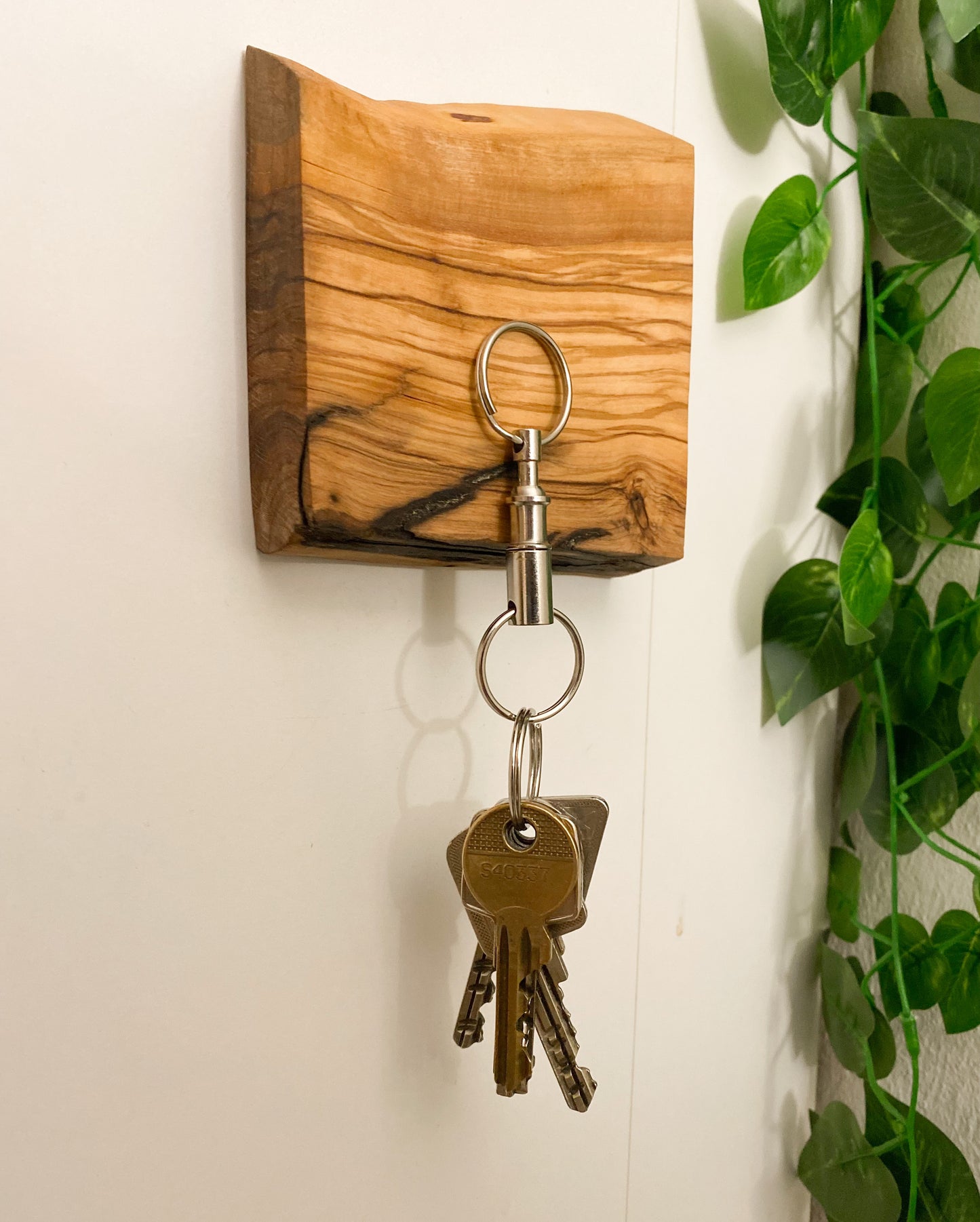 Magnetischer Schlüsselhalter für die Wand aus Olivenholz