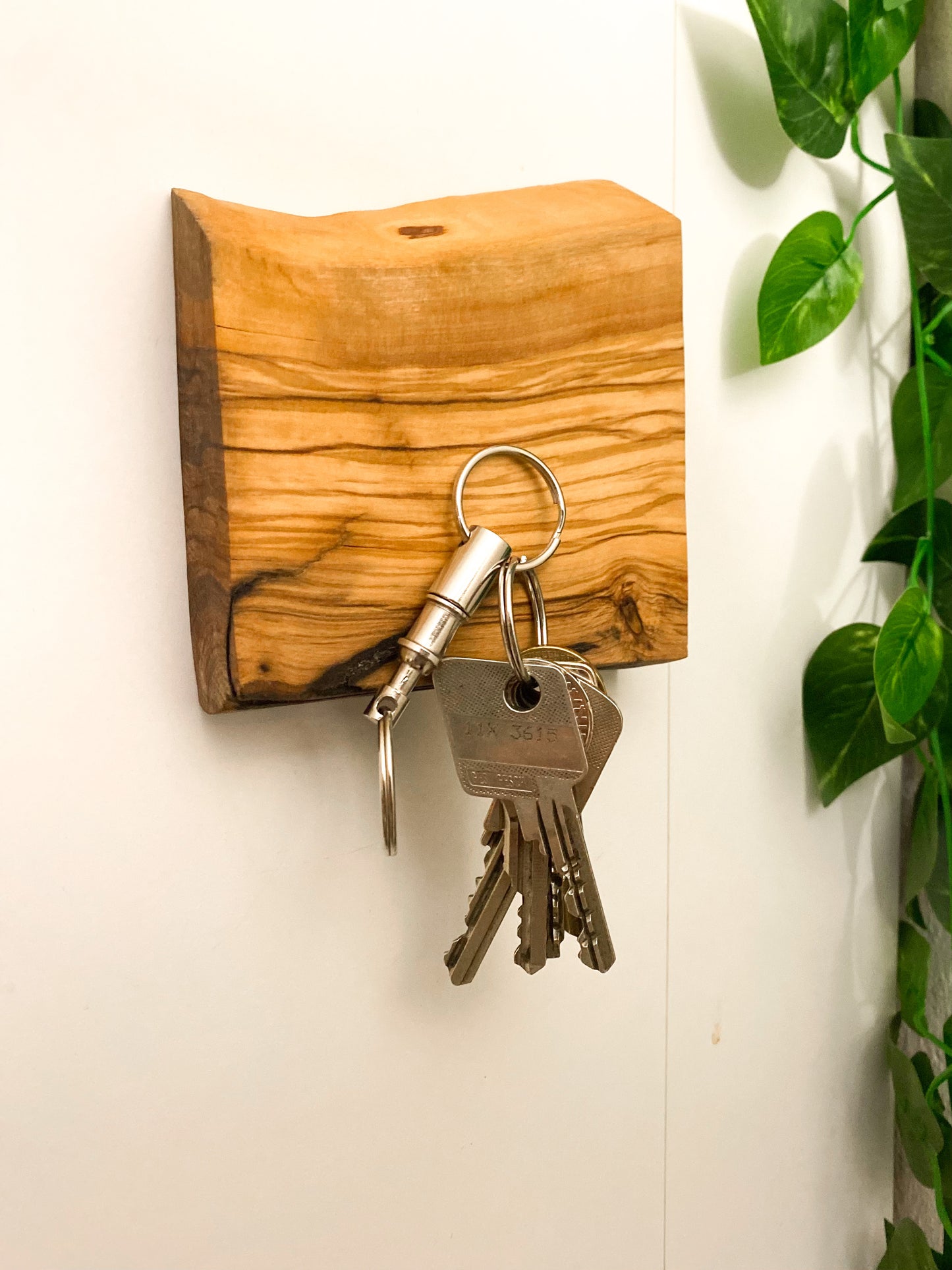 Magnetischer Schlüsselhalter für die Wand aus Olivenholz