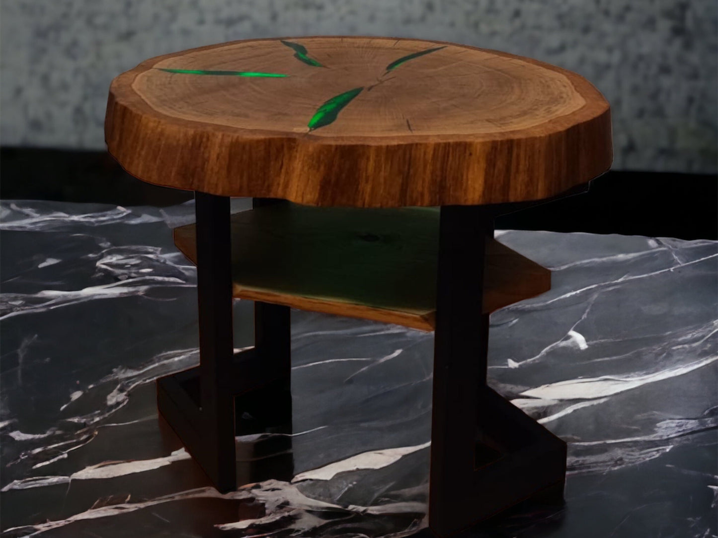 Epoxy Couch Tisch LED Wohnzimmer Beistelltisch Kaffee| Handmade Eichenholz Rund Nachttisch Konsole | Moderner River Epoxytisch Baumscheibe