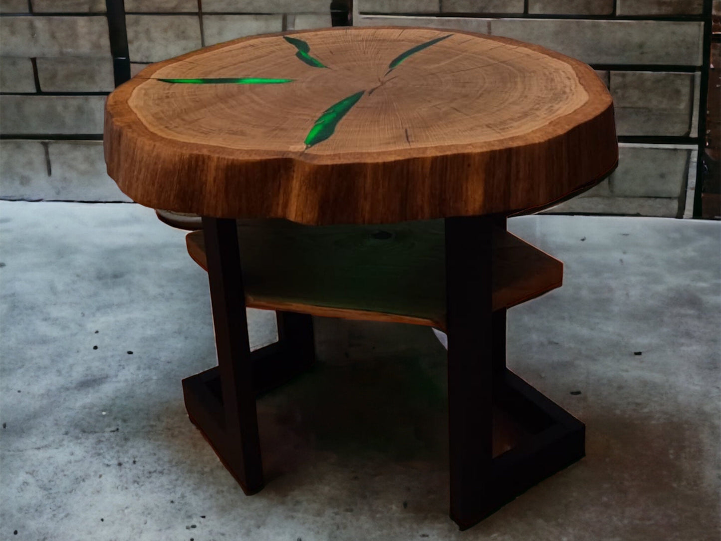 Epoxy Couch Tisch LED Wohnzimmer Beistelltisch Kaffee| Handmade Eichenholz Rund Nachttisch Konsole | Moderner River Epoxytisch Baumscheibe