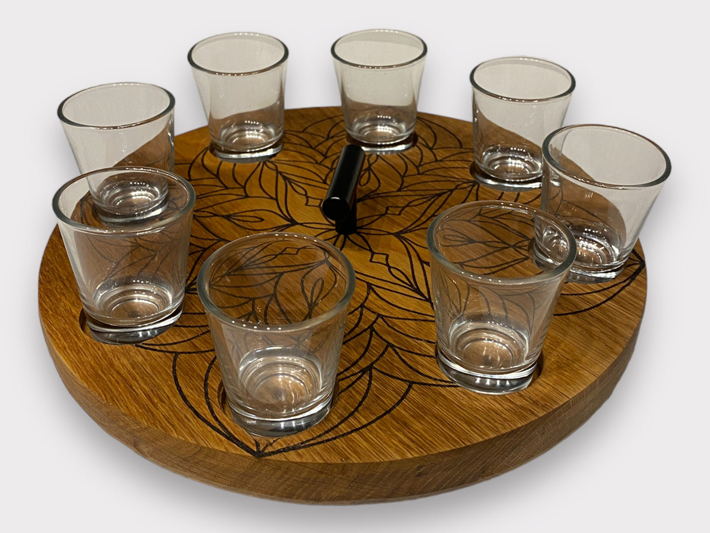 Schnapsglasdrehteller Eiche Holzbrett Shotgläser Mandala Lasergravur | Shotglass Gläser Männergeschenk Trinkspiel Schnapsglas Drehteller