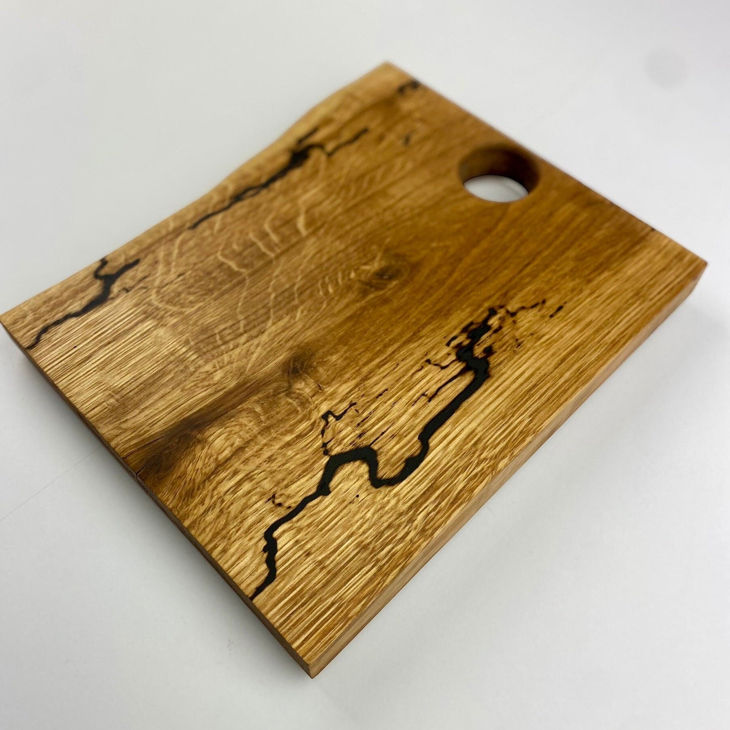 Schneidebrett 2er Set Jausenbrett Massivholz Käseplatte Eichenholz Lichtenberg Figuren Epoxidharz | Schneidebrett fraktal burn Epoxy wood