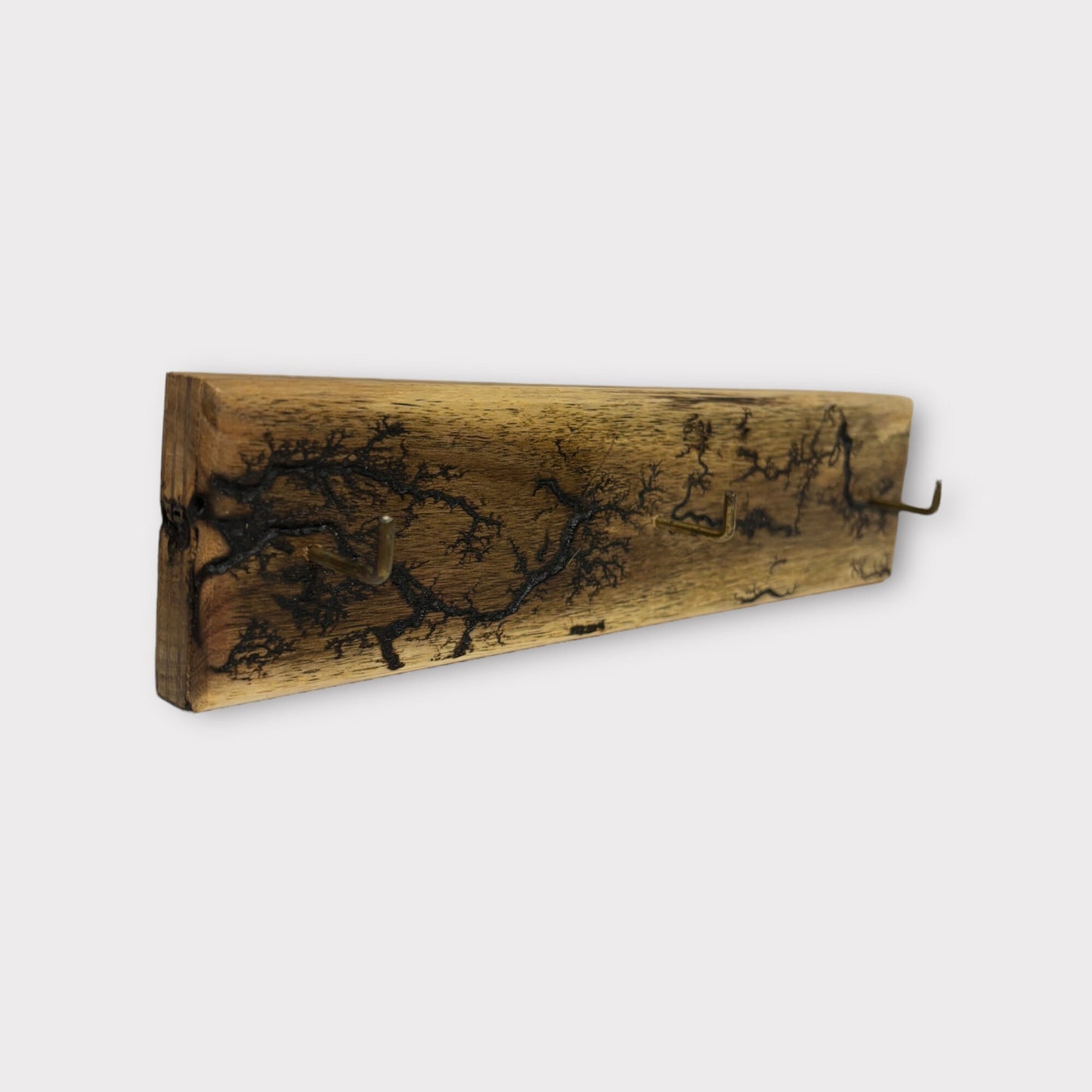 Schlüsselbrett aus Holz mit Lichtenberg-Muster Moderner Schlüsselhalter mit 3 Messing Haken Rustikal Design Key holder Weihnachtsgeschenk