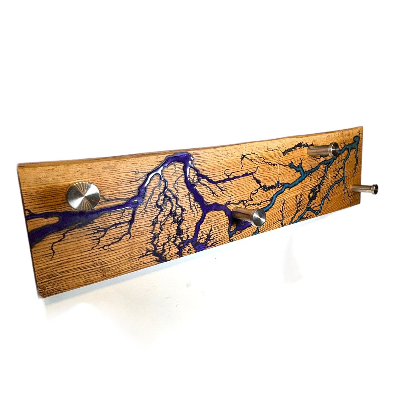 Handgefertigte Eichenholz Wandgarderobe mit Epoxidharz und Lichtenberg Figuren - Einzigartiges Interieur Design | Inneneinrichtung Flur