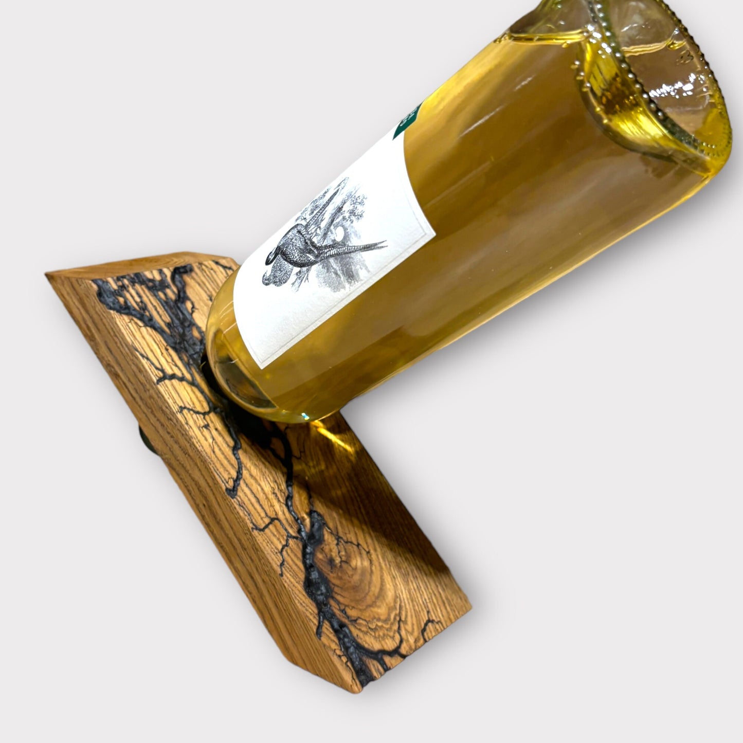 Magischer Weinflaschenhalter aus Eichenholz mit Lichtenbergfiguren | Fractal Burning Weinständer | Weihnachts- und Vatertaggeschenk