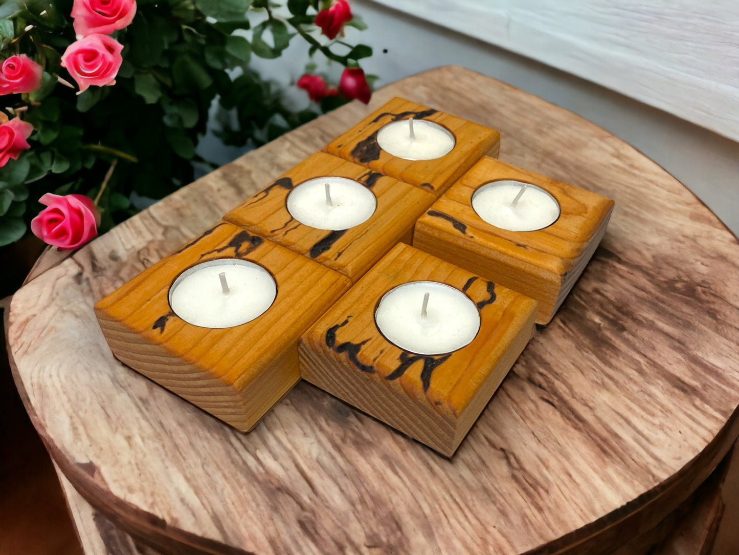 Kerzenhalter Holz Teelichthalter | Kerzenständer Holz Windlicht | Teelichter Geschenk Frau | Teelicht Deko | Kerzen Geschenkeset Woodburn