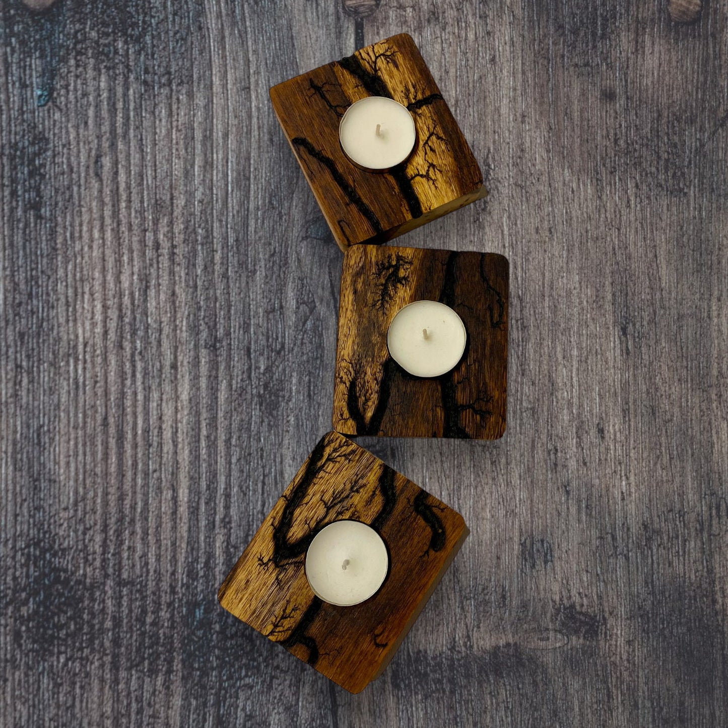 Teelichthalter Kerzenhalter Holz Lichtenbergfigure | Kerzenständer Sennaholz Windlicht Teelichter Geschenk Teelicht Deko Kerzen Geschenke