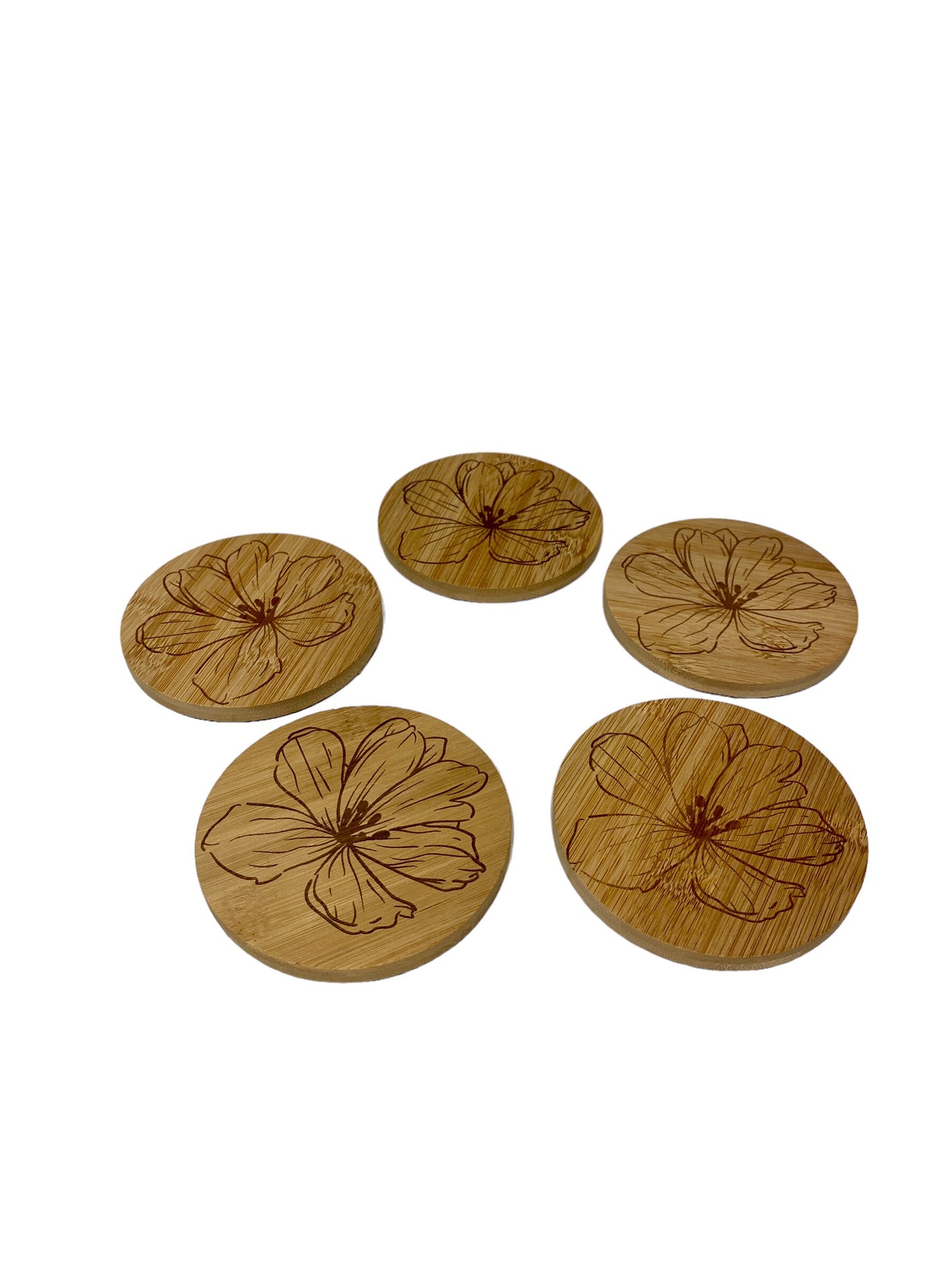 Glas Untersetzer Hibiskusblüte Bambus Holz Bierdeckel Weinglas Holzuntersetzer Lasergravur Blumen Geschenke Set Getränke Barzubehör Cocktail