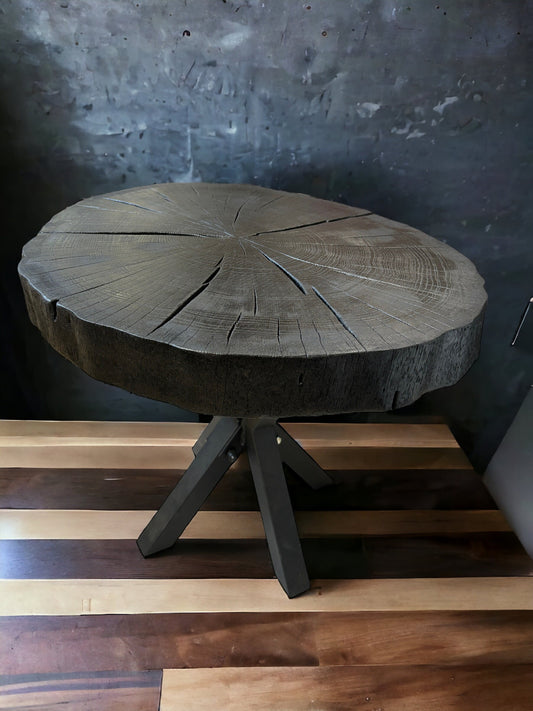 Furniture round table oak Black modern verbrannt verkohlt Coffeetable Massivholz Couchtisch Sofatisch Laptoptisch