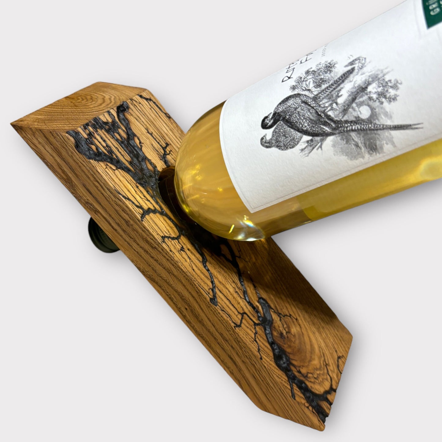 Magischer Weinflaschenhalter aus Eichenholz mit Lichtenbergfiguren | Fractal Burning Weinständer | Weihnachts- und Vatertaggeschenk
